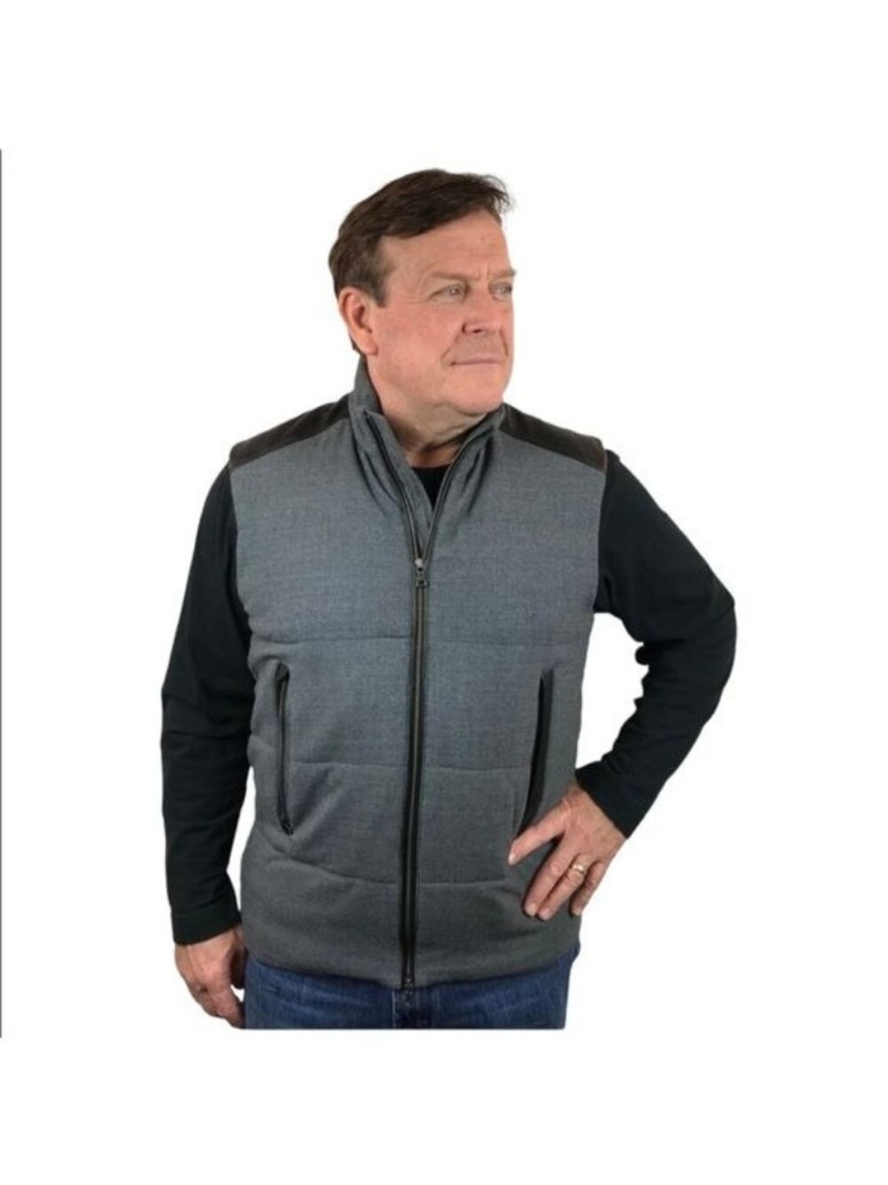 VINCE Leather Accented Wool Vest Zip Mens Large